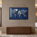 Denim World Map with walnut frame