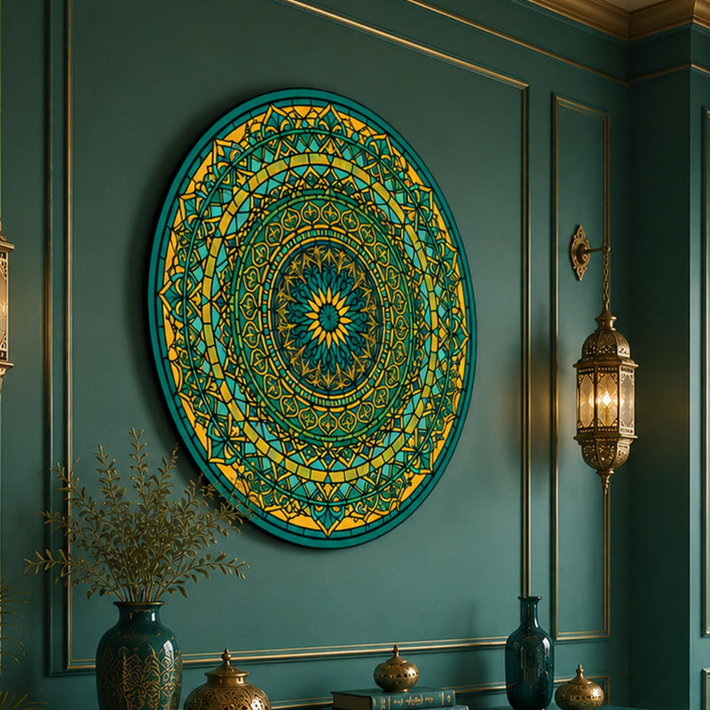 Teal Gold Rose Window Mandala lifestyle view