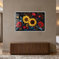 Midnight Sunflower Garden with white frame