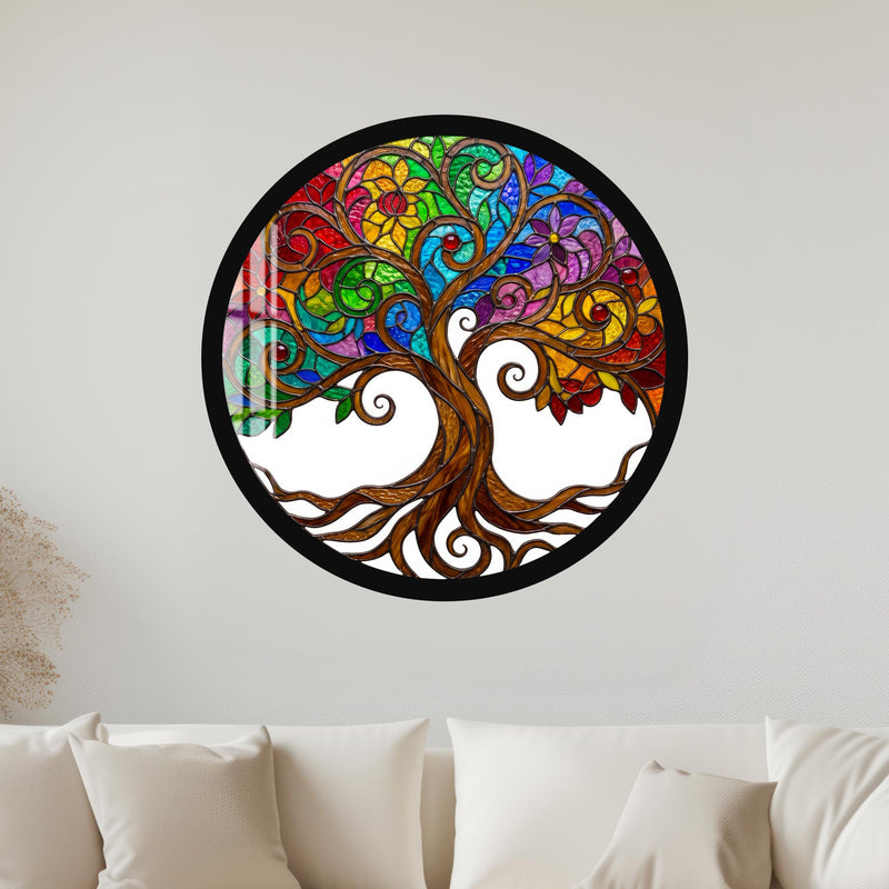 Rainbow Floral Tree Of Life with black frame
