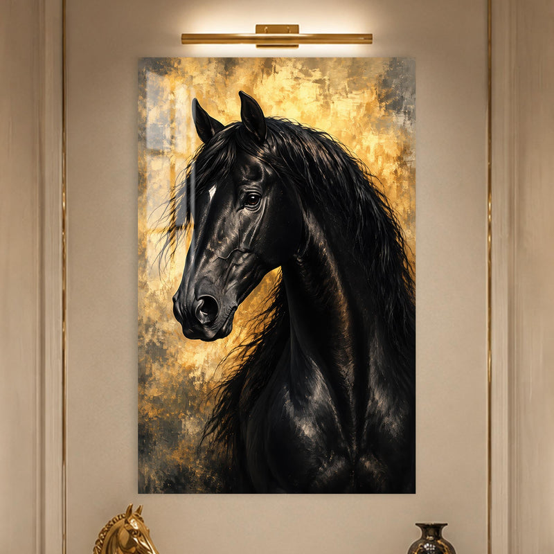 Black Stallion Portrait in a modern room
