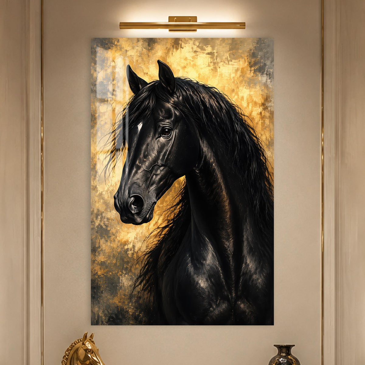 Black Stallion Portrait in a modern room