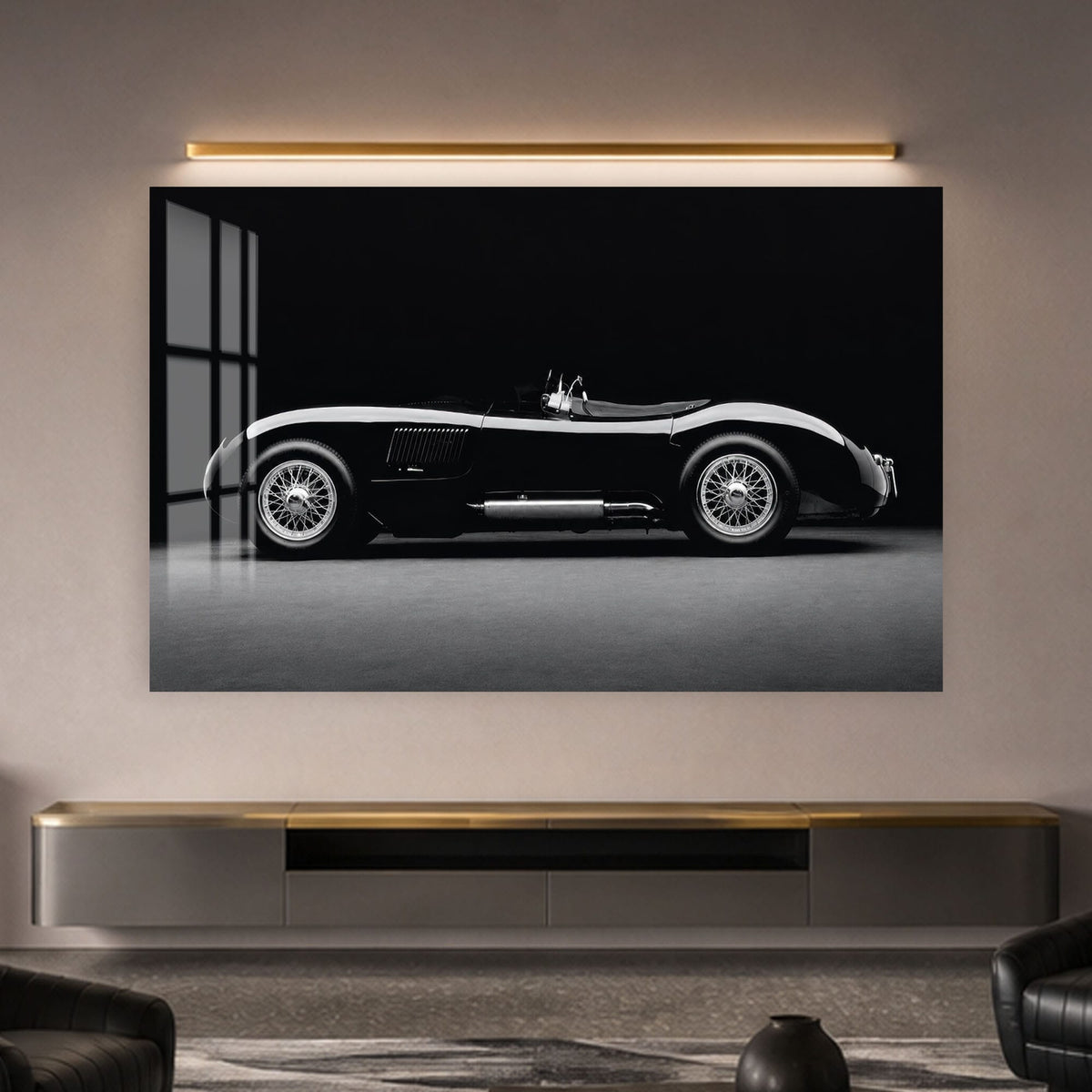 Artronauts Glass Print Classic Black Roadster Glass Wall Art
