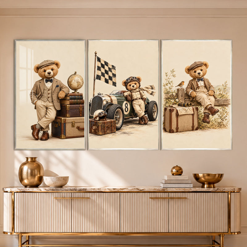 Vintage Teddy Bear Adventures with silver frame