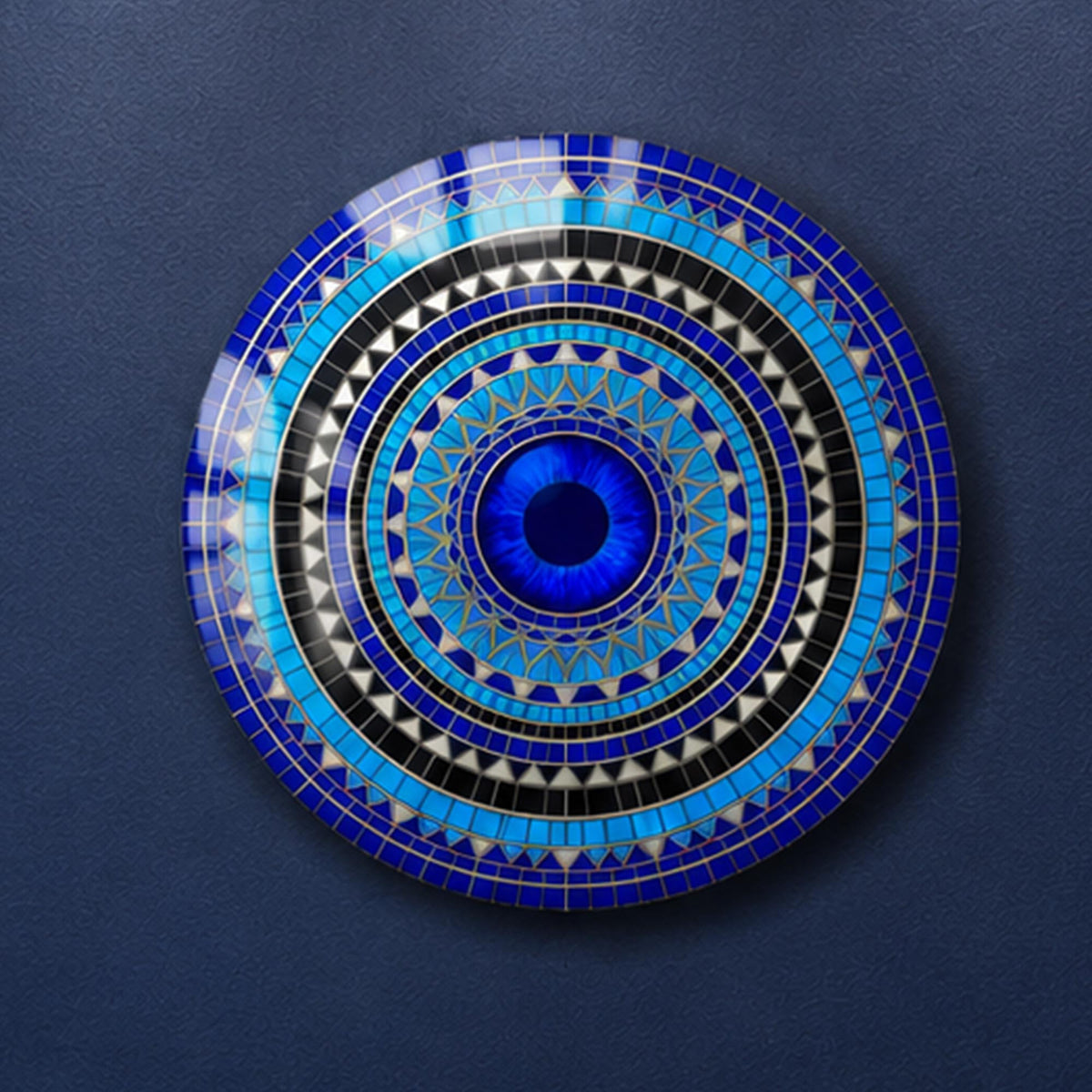 Azure Eye Mosaic — tempered glass, ultra HD print, ready to hang
