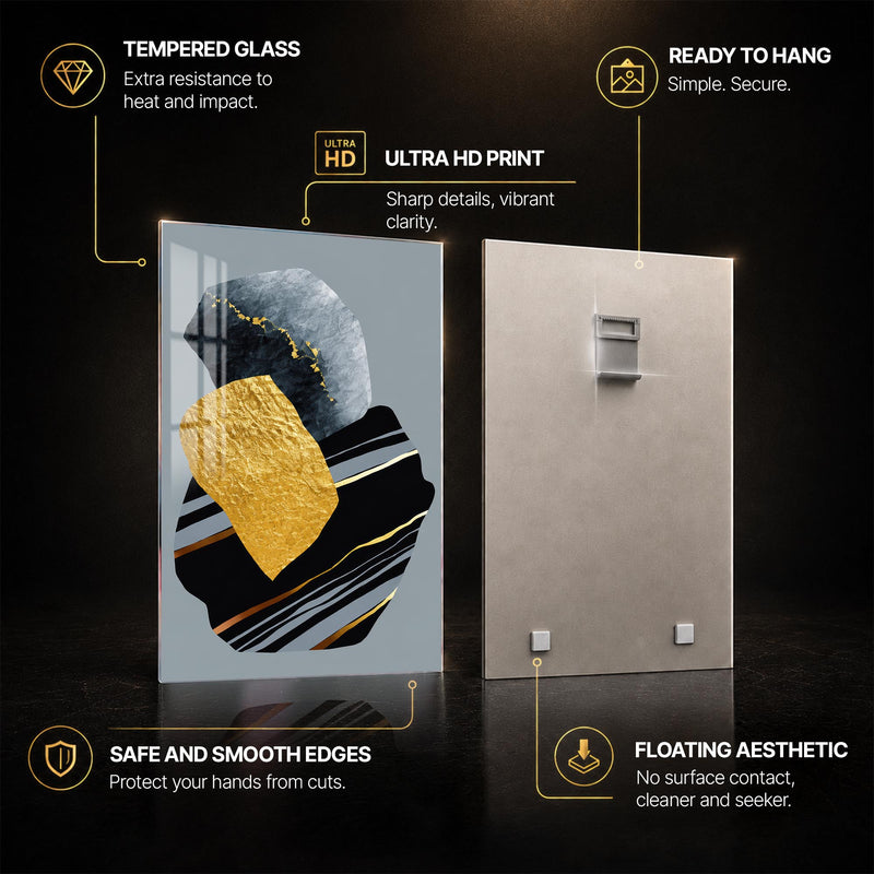 Golden Stone Composition — tempered glass, ultra HD print, ready to hang