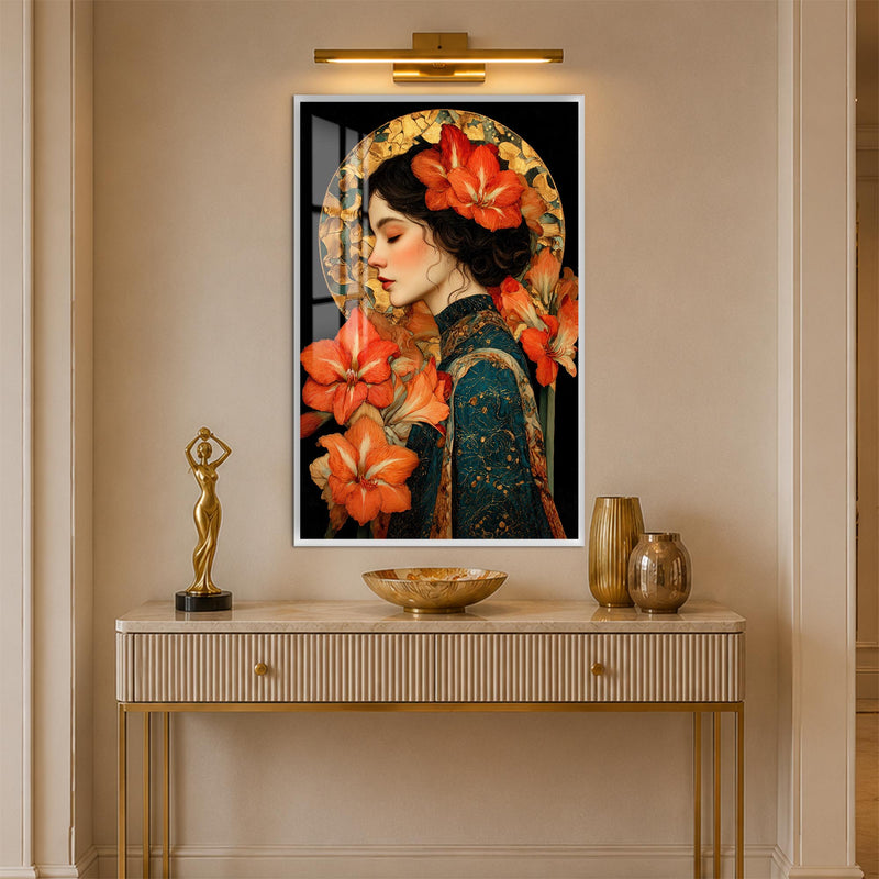 Gilded Amaryllis Muse with white frame