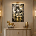 Galloping White Horses with walnut frame