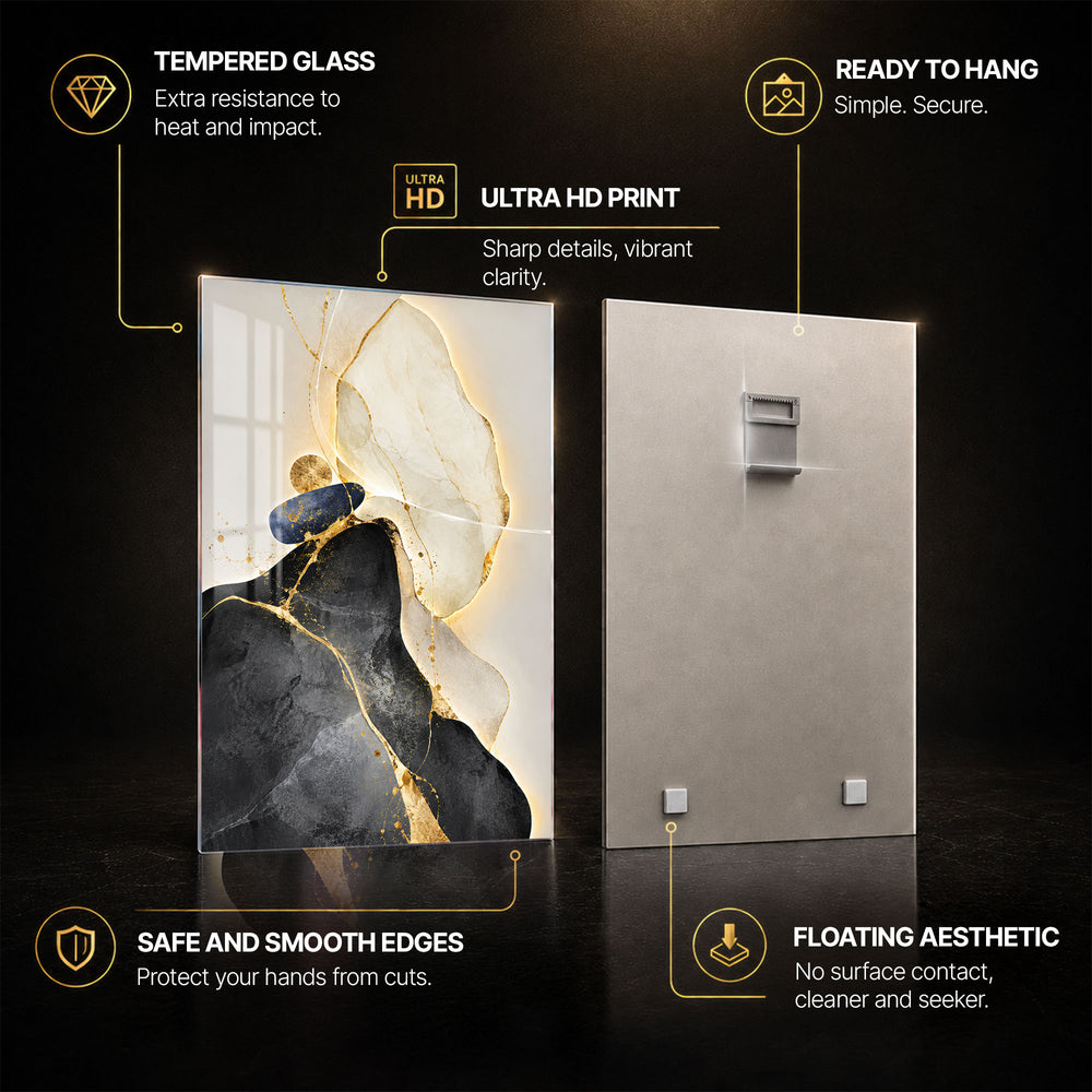 Gilded Stone — tempered glass, ultra HD print, ready to hang