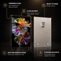 Neon Hibiscus Bloom — tempered glass, ultra HD print, ready to hang