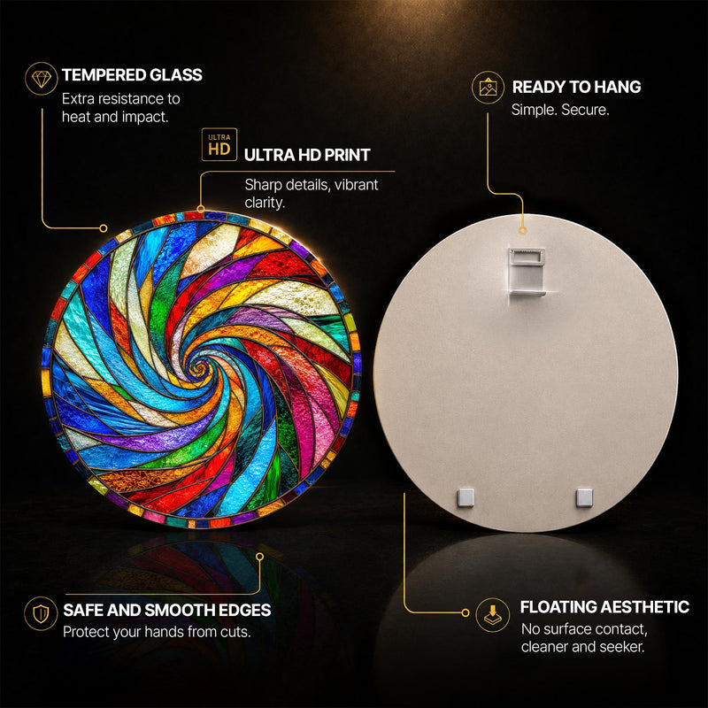 Prismatic Spiral — tempered glass, ultra HD print, ready to hang
