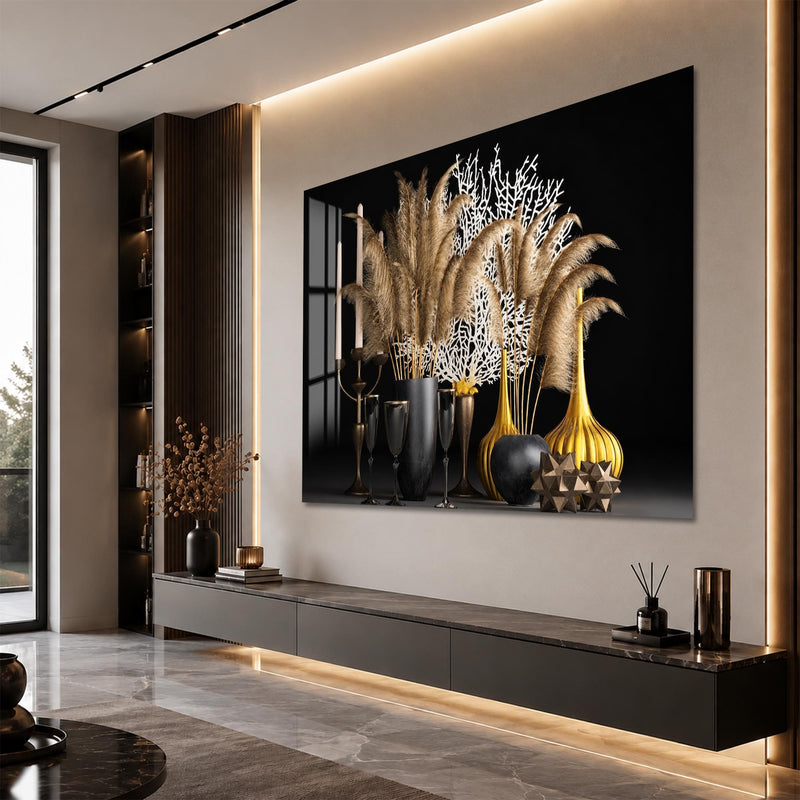 Artronauts Glass Print Pampas and Coral Still Life Glass Wall Art