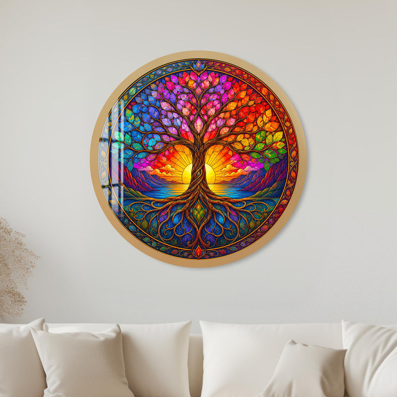 Rainbow Tree Of Life with gold frame