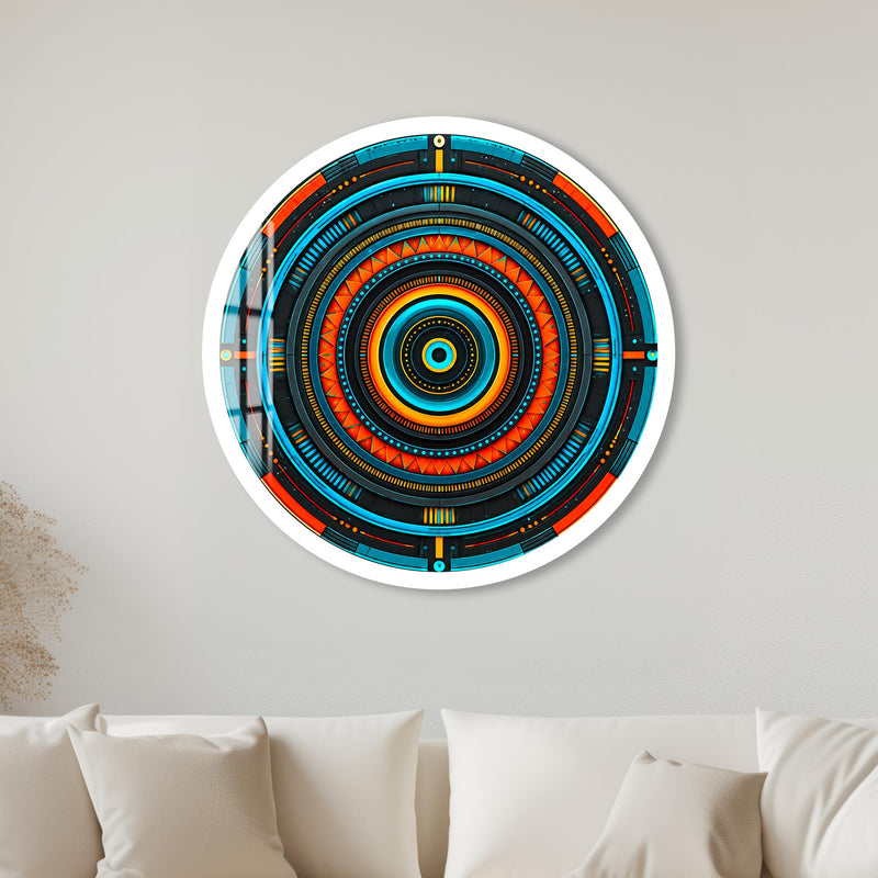 Neon Circuit Mandala with white frame