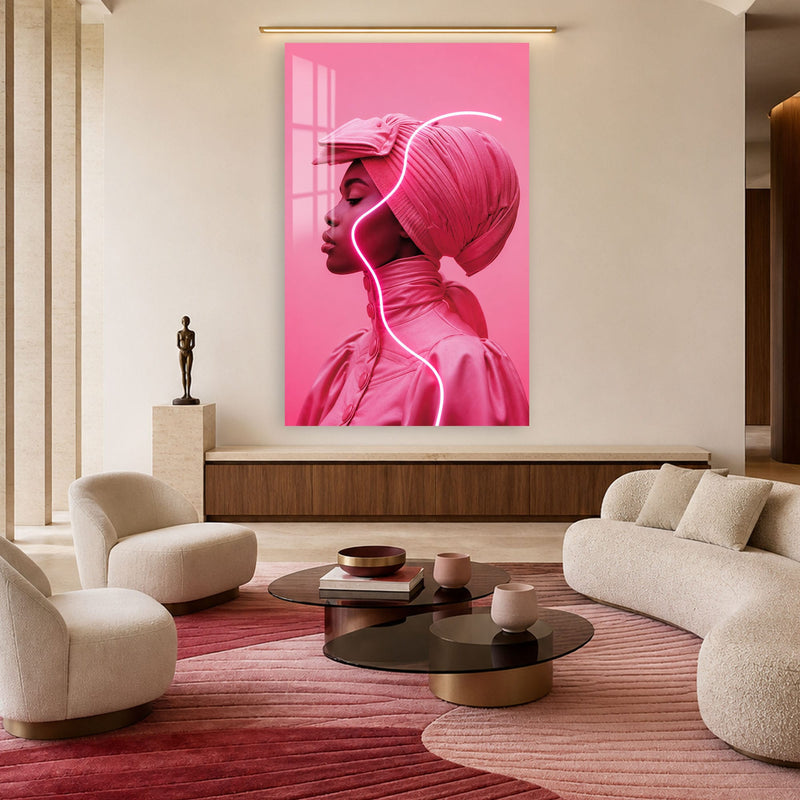 Artronauts Glass Print Pink Neon Profile Glass Wall Art