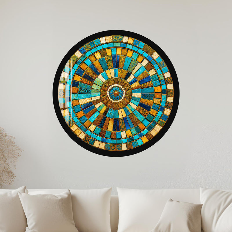 Turquoise Mosaic Mandala with black frame