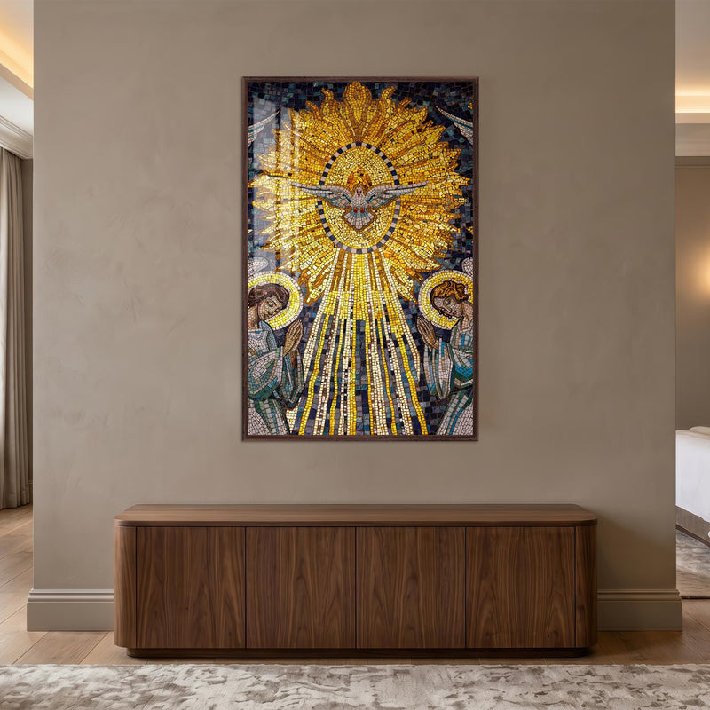 Radiant Holy Spirit with walnut frame