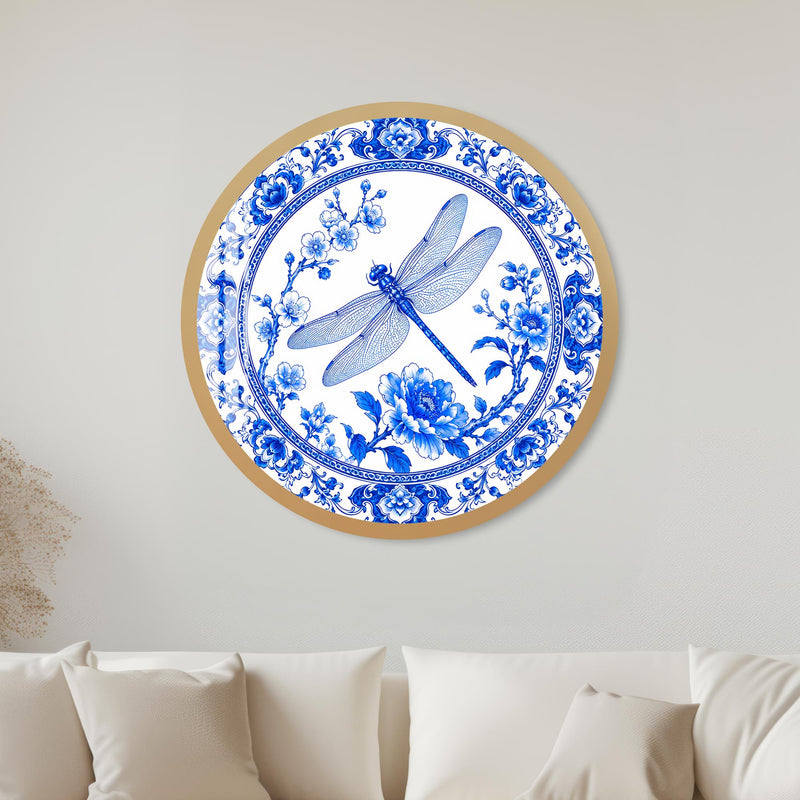 Porcelain Dragonfly Garden with gold frame