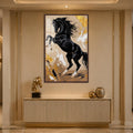 Rearing Black Stallion with walnut frame