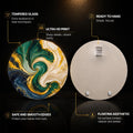 Emerald Golden Swirl — tempered glass, ultra HD print, ready to hang