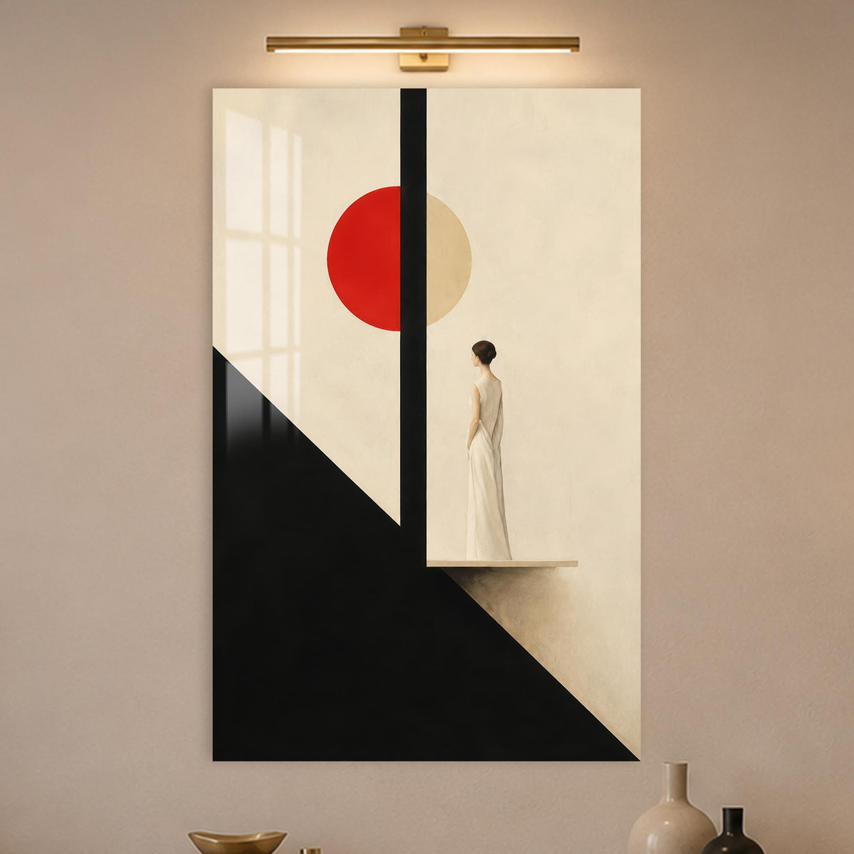 Woman Beneath The Red Sun in a modern room