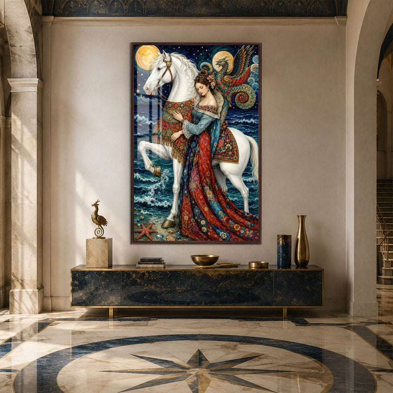 Artronauts Glass Print 12x18 cm | 4.7"x7.1" / Walnut Moonlit Dragon Rider Glass Wall Art
