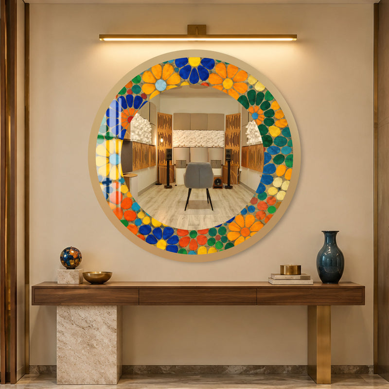 Vibrant Mosaic Blooms with gold frame