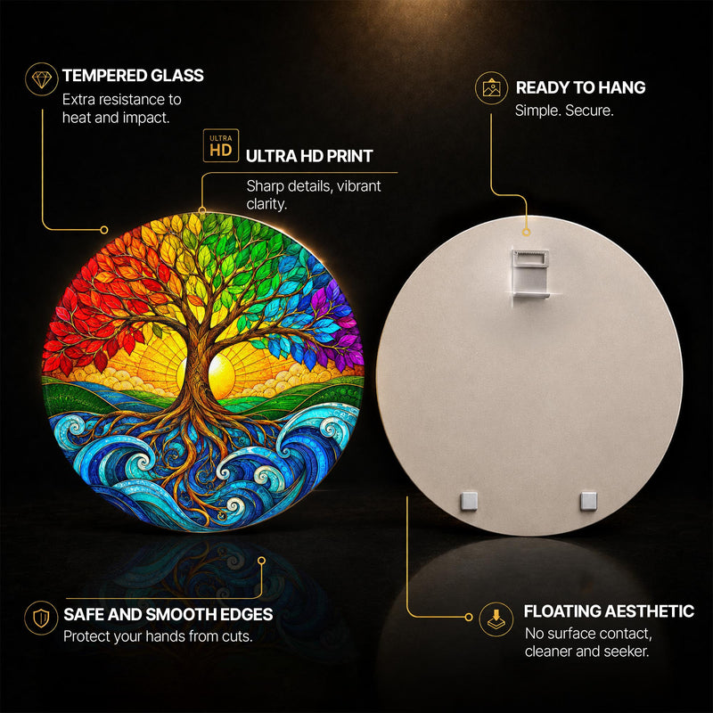 Rainbow Tree Of Life — tempered glass, ultra HD print, ready to hang