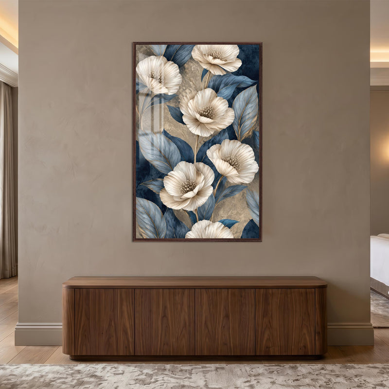 Ivory Midnight Blooms with walnut frame