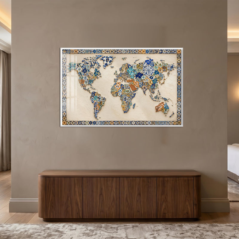 Mosaic World Map with white frame