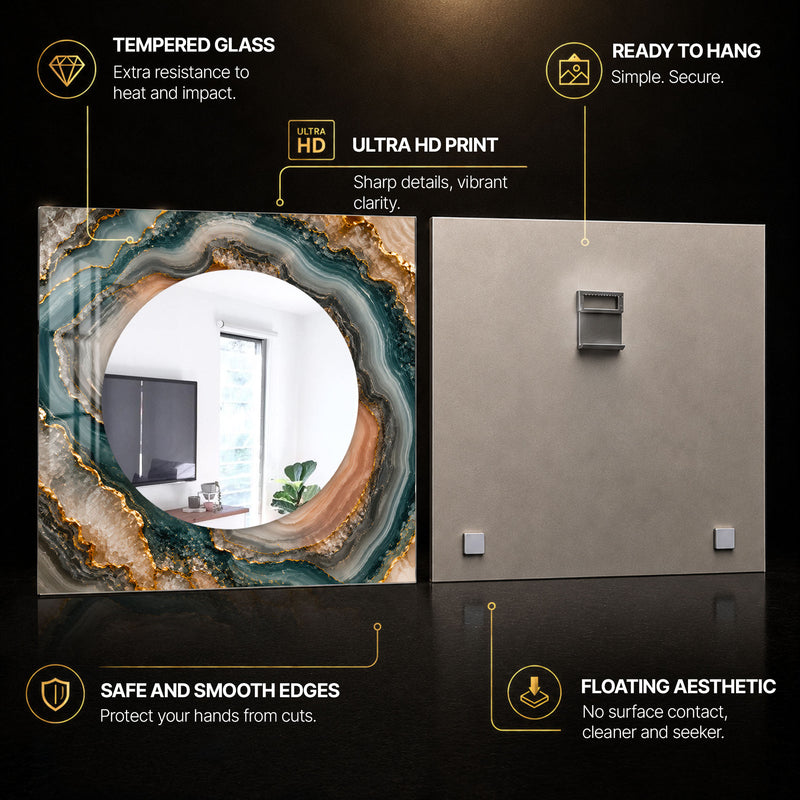Emerald Agate Halo — tempered glass, ultra HD print, ready to hang