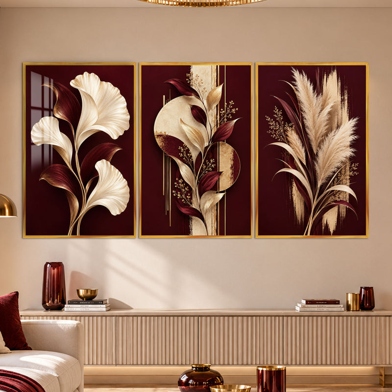 Burgundy Botanical with gold frame