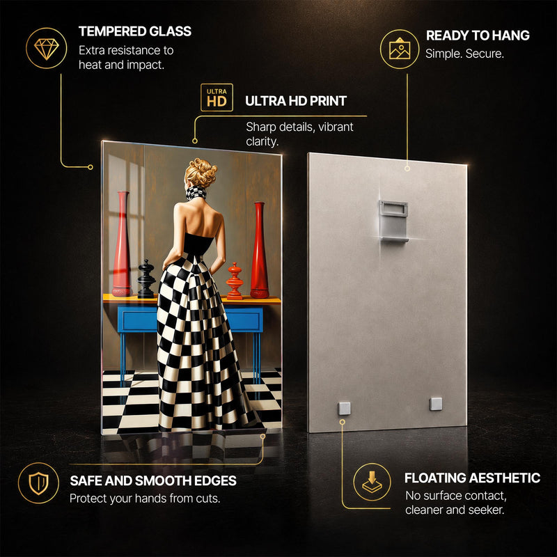 Checkered Couture — tempered glass, ultra HD print, ready to hang
