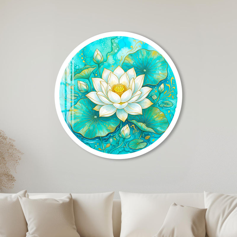 Turquoise Lotus with white frame