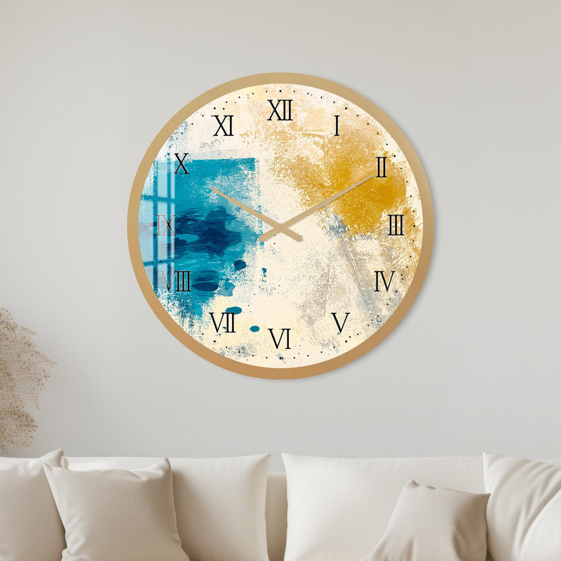 Ochre Aqua Abstract with gold frame