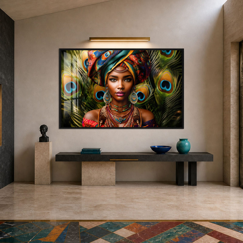 Peacock Queen Portrait with black frame