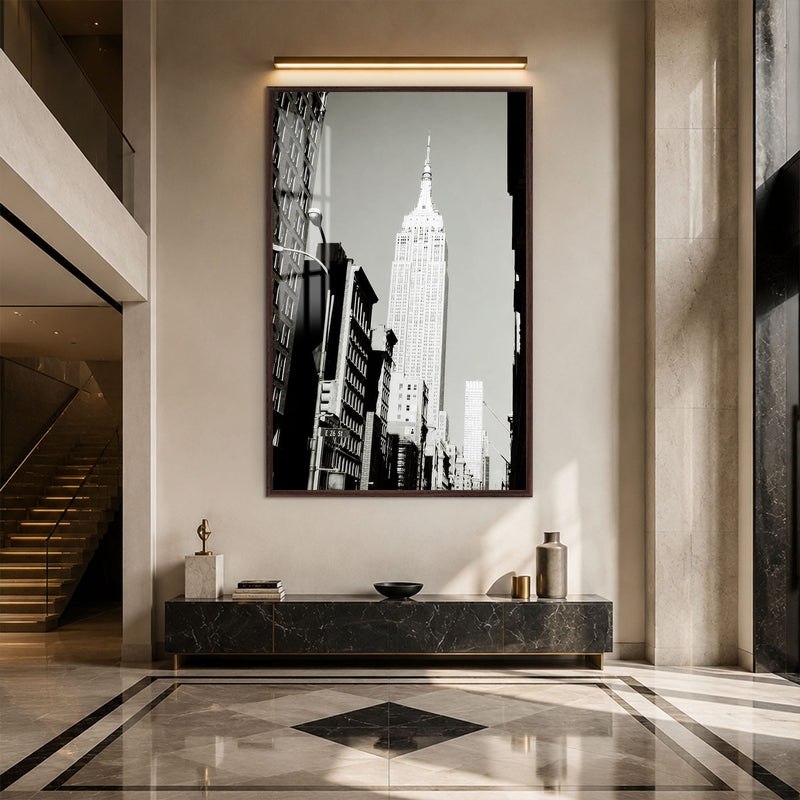 Artronauts Glass Print 12x18 cm | 4.7"x7.1" / Walnut Empire State Monochrome Glass Wall Art