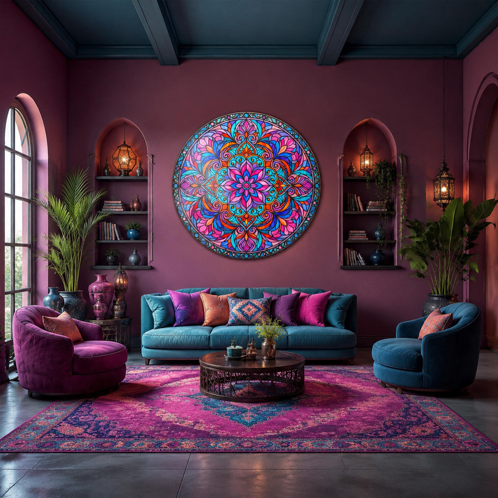 Pink Jewel Mandala in a modern room