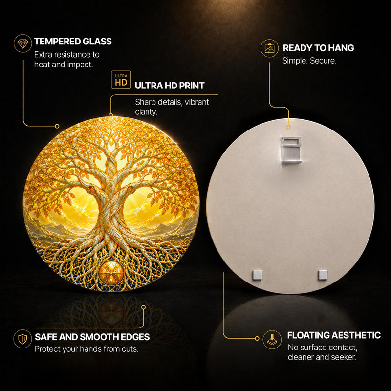 Golden Tree of Life — tempered glass, ultra HD print, ready to hang