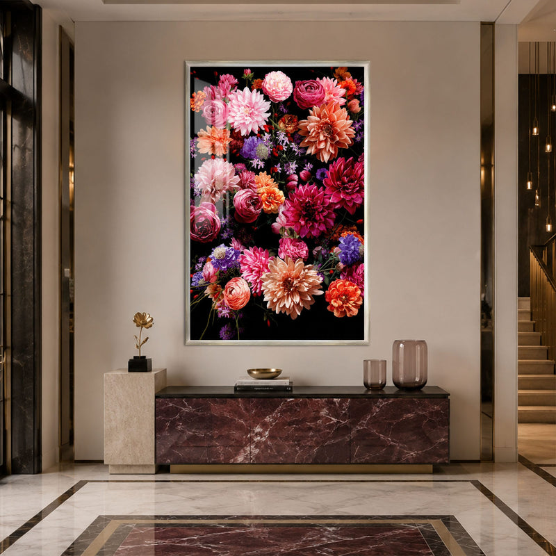 Artronauts Glass Print 12x18 cm | 4.7"x7.1" / Silver Midnight Dahlia Garden Glass Wall Art