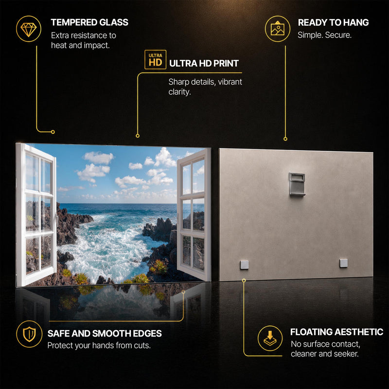 Open Window Seascape — tempered glass, ultra HD print, ready to hang