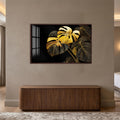 Golden Monstera Leaves with walnut frame