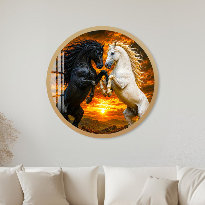 Stallions At Sunset with gold frame