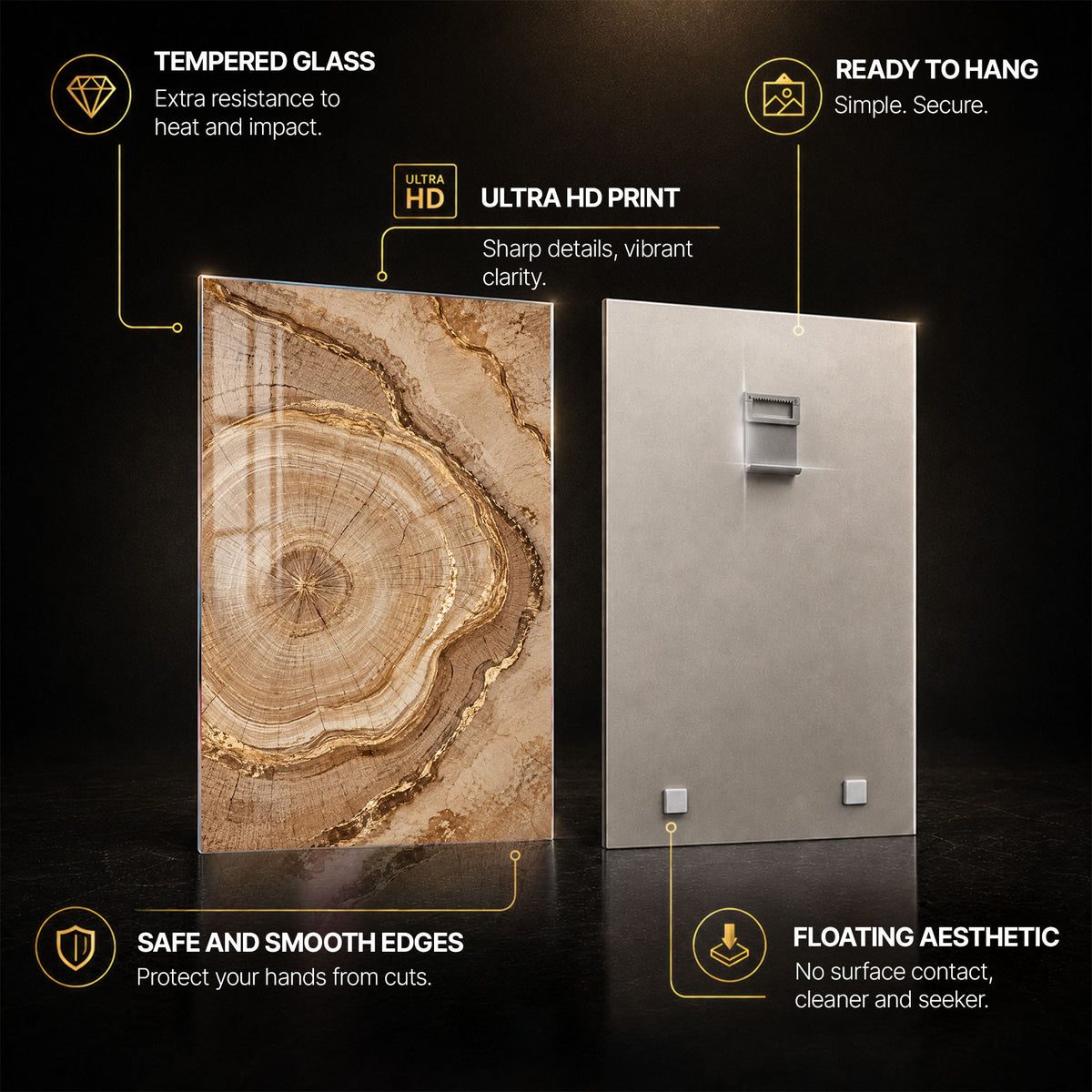 Golden Tree Ring II — tempered glass, ultra HD print, ready to hang