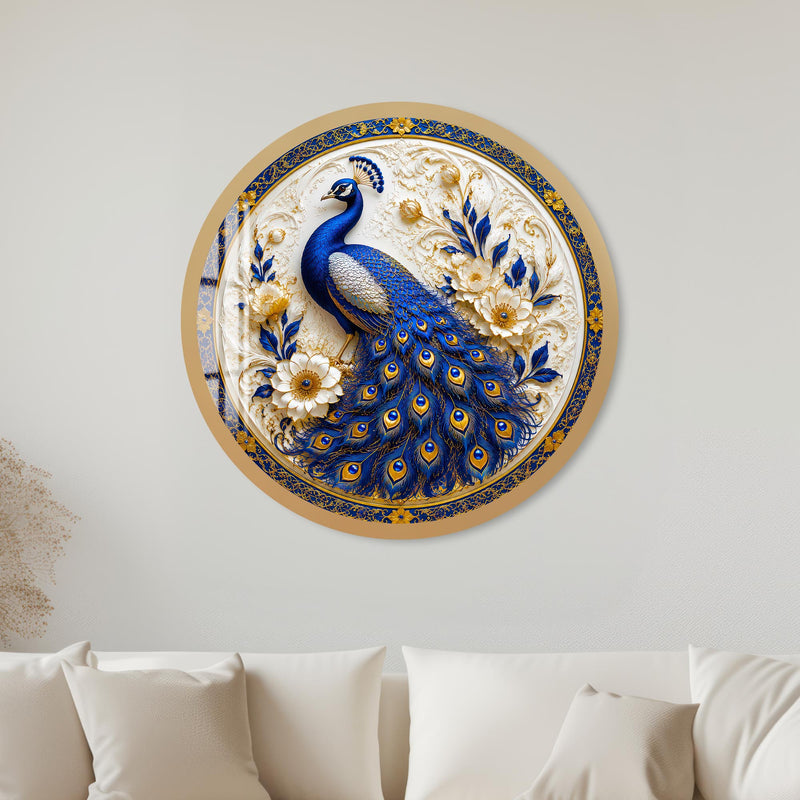 Ivory Sapphire Peacock with gold frame