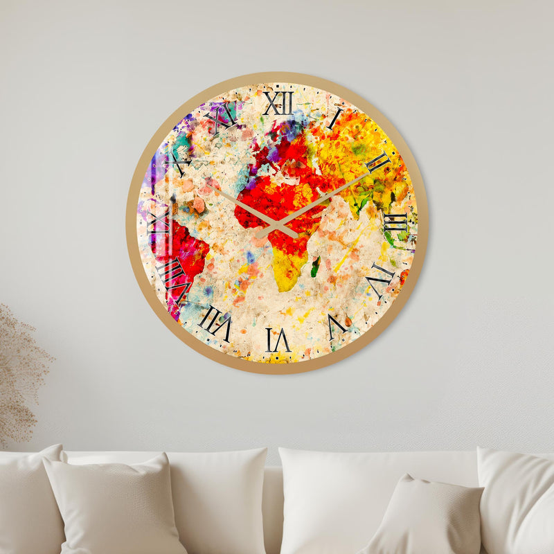 Watercolour World Map with gold frame