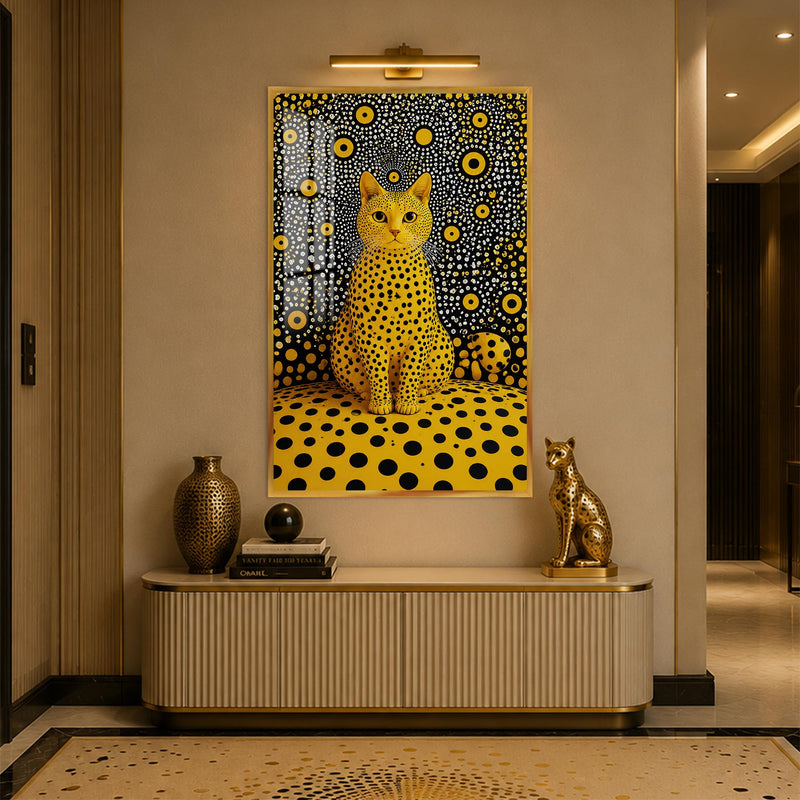 Golden Polka Dot Cat with gold frame