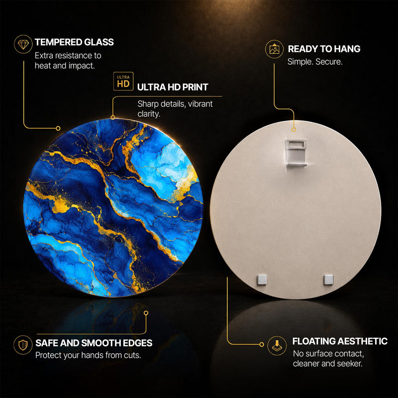 Azure Gold Veins — tempered glass, ultra HD print, ready to hang