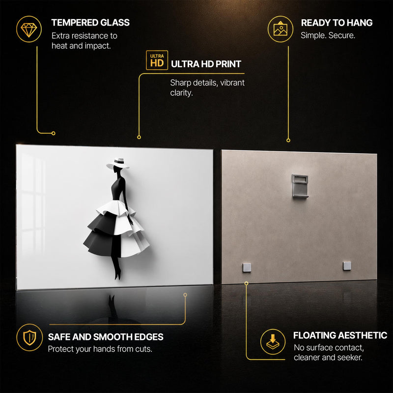 Monochrome Fashion Silhouette — tempered glass, ultra HD print, ready to hang