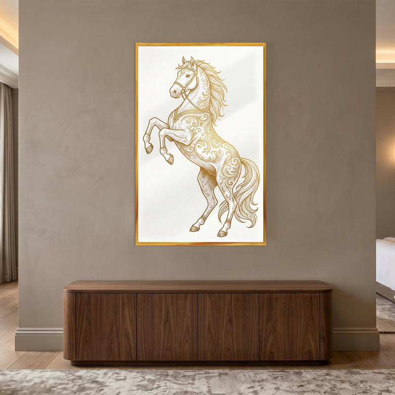 Ornate Golden Stallion with gold frame
